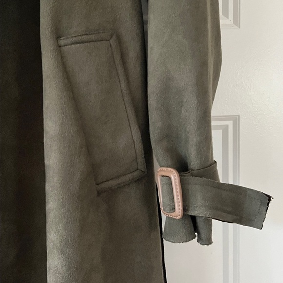Anthropologie Harley Faux Suede Olive Green Trench Coat XS - Picture 5 of 11